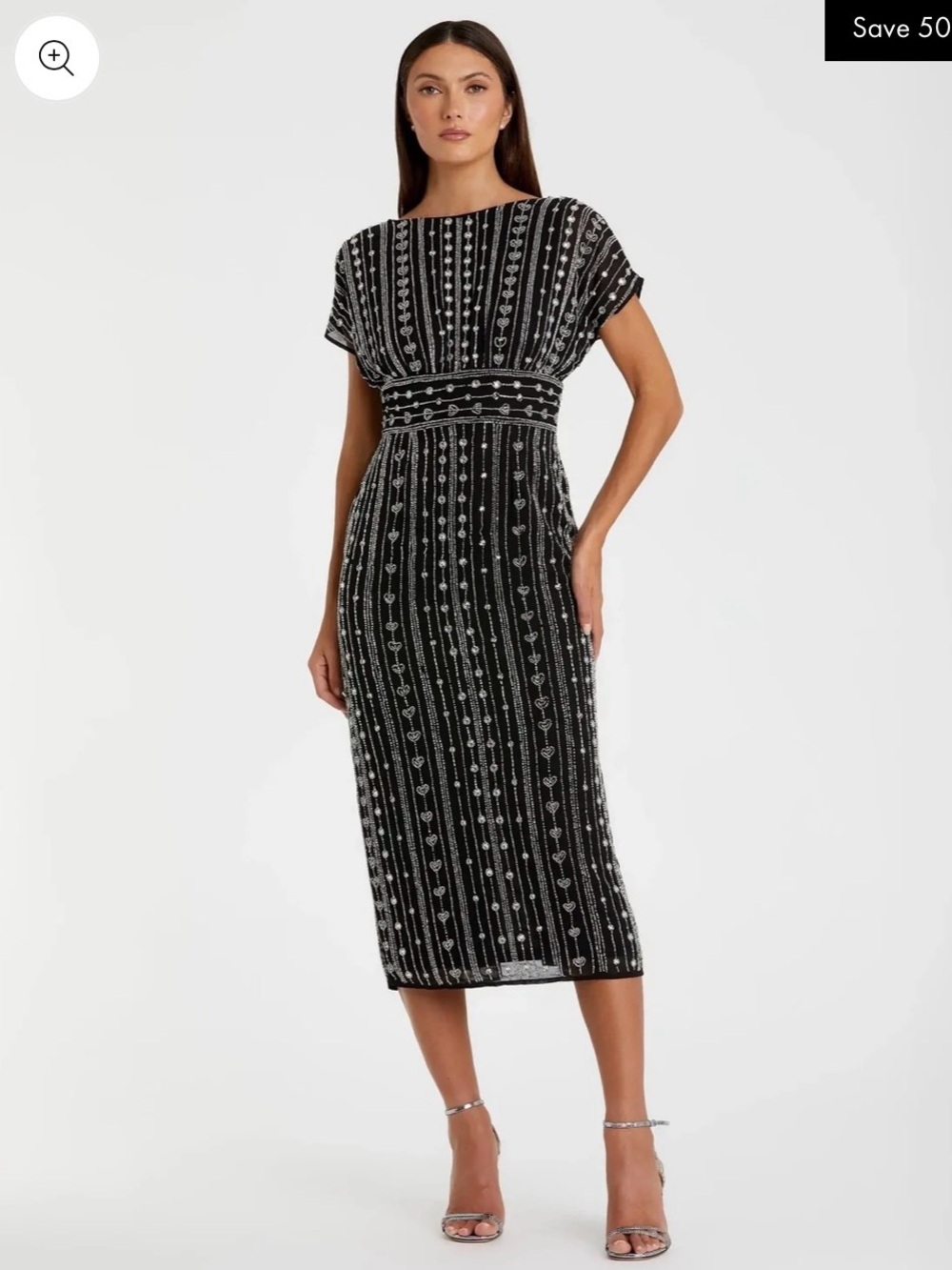 NWT Mac Duggal Black Beaded Midi Dress - 12